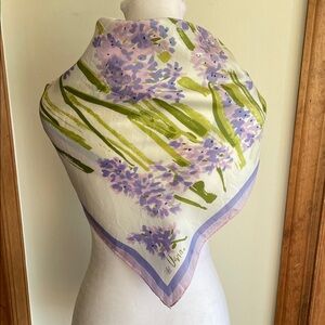 VERA NEUMANN Watercolor Pastel Floral Hyacinth Print Scarf Vintage 60's